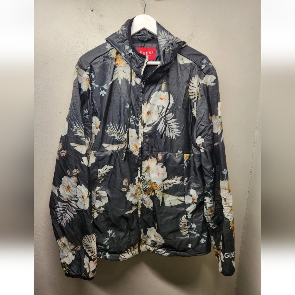 Guess Deadstock Floral Hawaiian Windbreaker Mens L Lightweight Compact Jacket